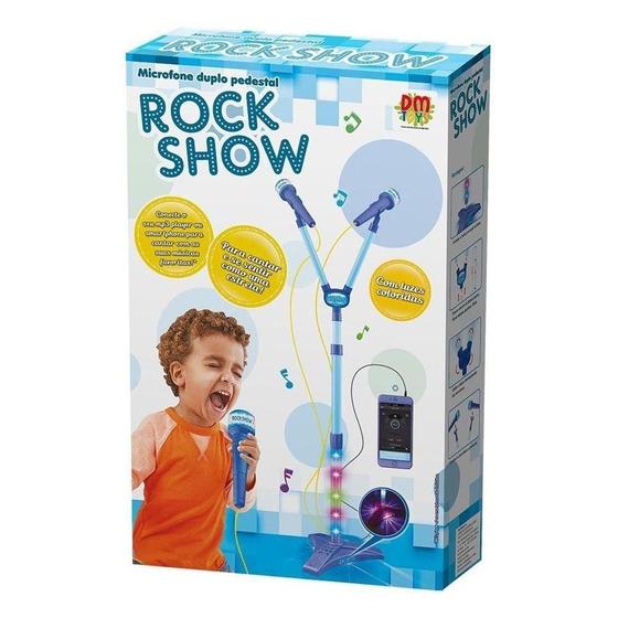 Imagem de Azul Rock Show Microfone Duplo Pedestal Infantil - DM Toys D