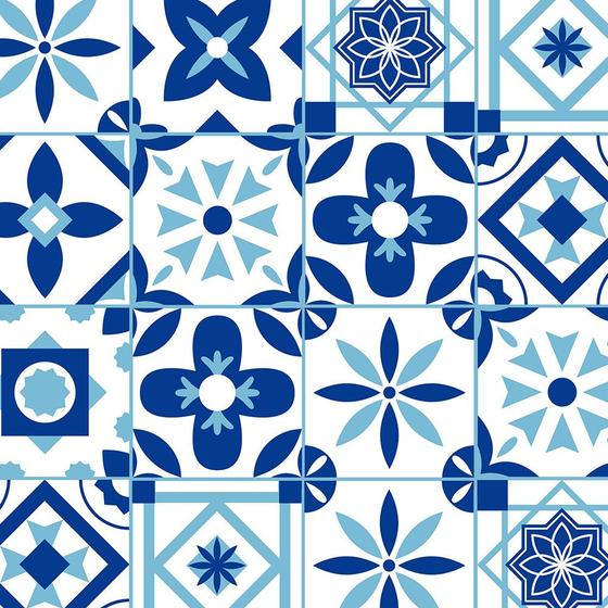 Imagem de Azulejo Adesivo Lavável Azulejo com Desenho Grego Azul para Cozinha 1 Metro