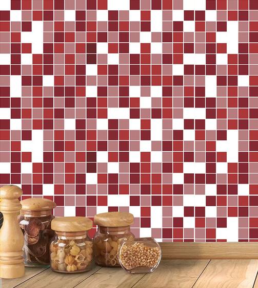 Imagem de Azulejo Adesivo Lavável Pastilhas em Tons de Vermelho Rosa e Branco 1 Metro