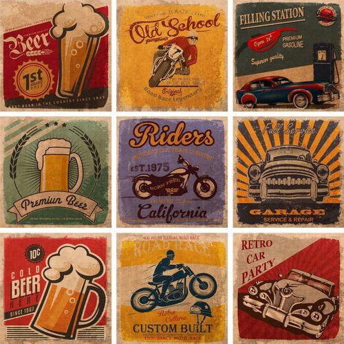 Imagem de Azulejos Decorativo Vintage Pub Kit 18 Peças 15x15cm