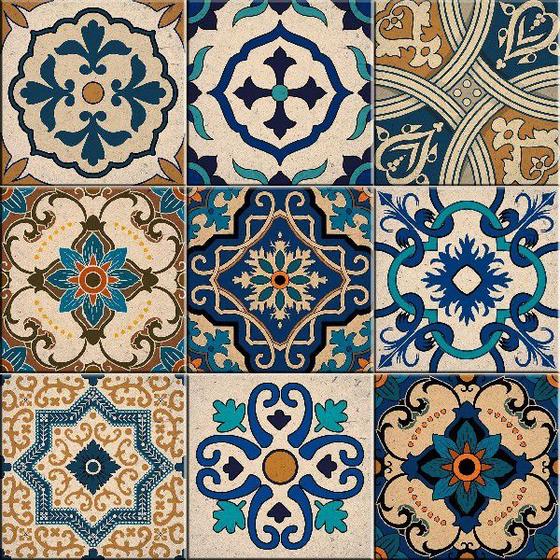 Imagem de Azulejos Decorativos Estoril Kit 9 Peças 15x15cm.