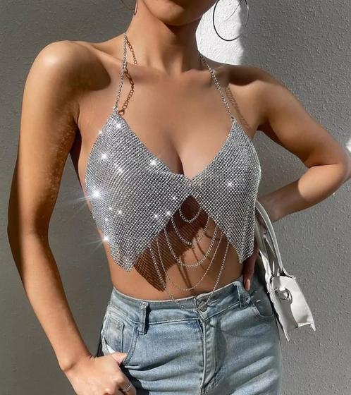 Imagem de B0439-Blusa Festa Balada Sexy Top Cropped Metal Corrente 12s04