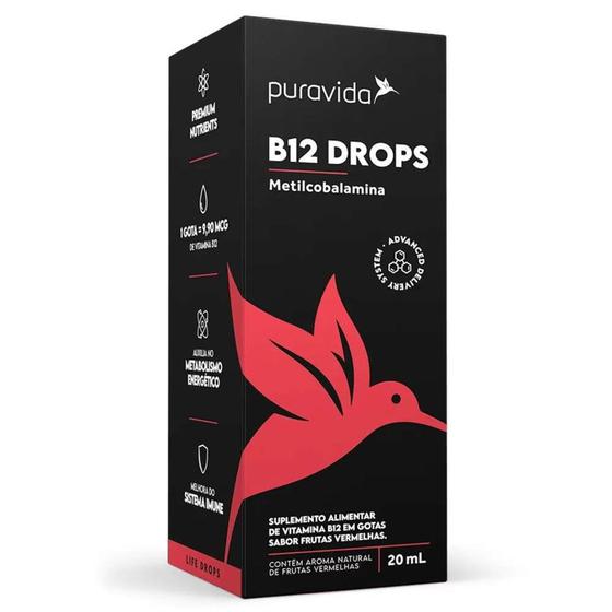 Imagem de B12 Drops Metilcobalamina Frutas Vermelhas 20ml Puravida