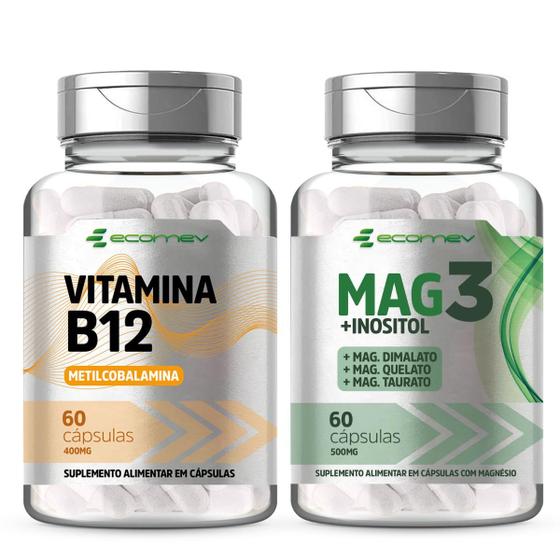 Imagem de B12 (metil) + Mag3 Magnésio Dimalato Quelato Taurato Inositol 500mg 120Cáps