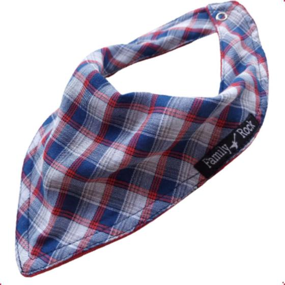 Imagem de Babador Bandana Bebê Meninos Xadrez Azul, Vermelho e Branco 100% Algodão