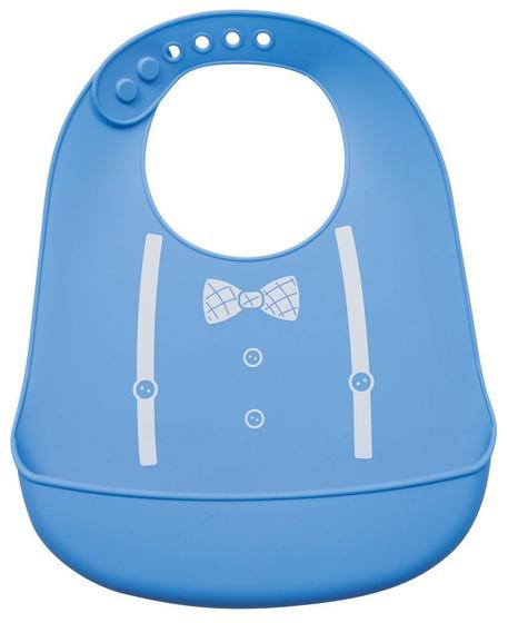 Imagem de Babador Bebê Gravata Com Coletor de Migalhas Impermeável Silicone Azul Buba