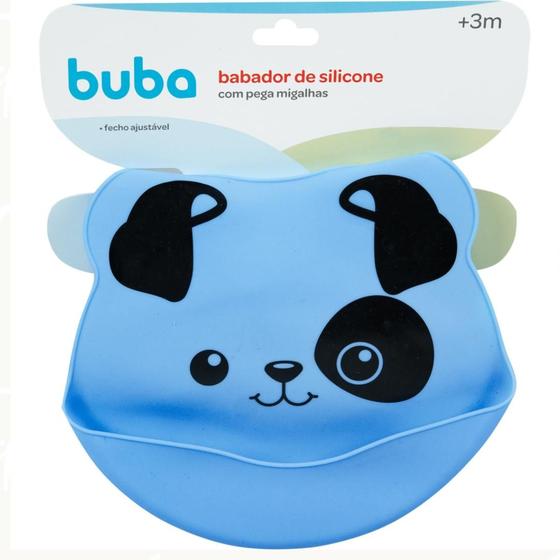 Imagem de Babador buba  em silicone com pega-migalhas azul