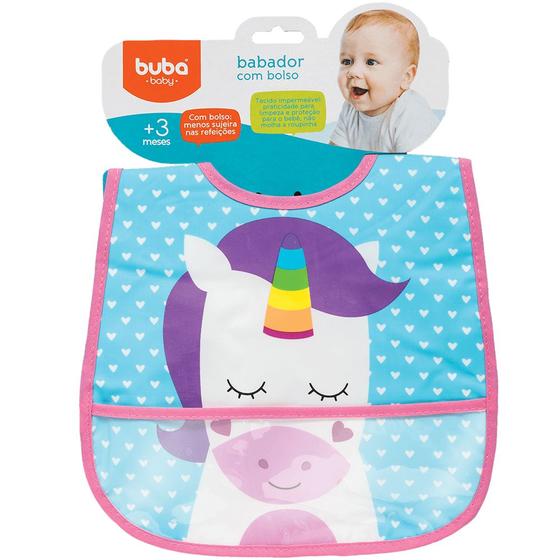 Imagem de Babador com bolso unicornio para bebes buba baby