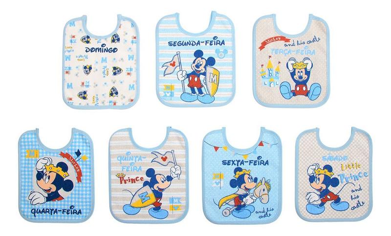 Imagem de Babador para Bebê Impermeavel Semaninha Mickey Azul Kit 7 Unidades 100% Algodão