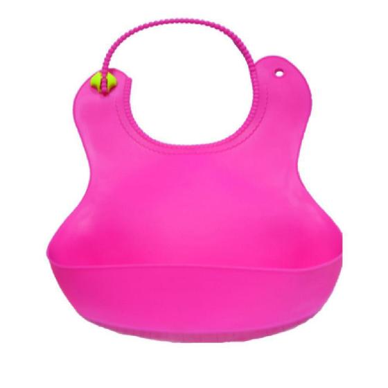 Imagem de Babador para Bebes Impermeável SILICONE com Alça Ajustável ROSA - COLOR BABY