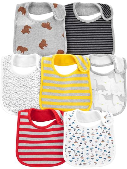 Imagem de Babadores Beething Simple Joys da Carter's - Pacote com 7 (Urso, Dinossauro e Listras)