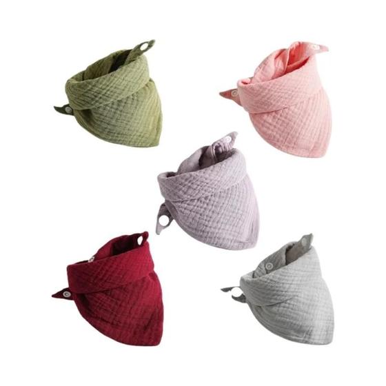 Imagem de Babadores Triangulares Ajustáveis para Bebês - Toalha de Algodão Macio com Botões