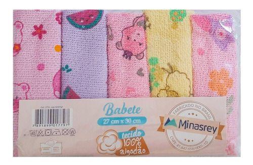 Imagem de Babete Pano De Boca Bebe Menina 27cm X 32cm Com 5 Unidades