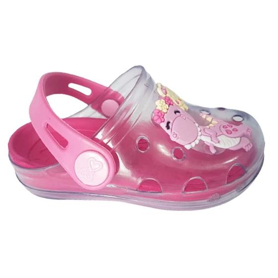 Imagem de Babuche Infantil Clear Mini WorldColors Dino Trans/Rosa/Pink