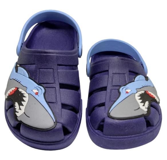 Imagem de Babuche infantil menino Azul/tubarão. Melky calçados.