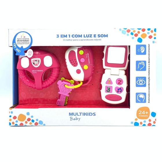 Imagem de Baby 3 Em 1 Com Volante Celular E Chaves BR1245 Multilaser