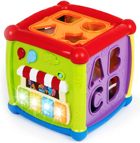 Imagem de Baby Activity Cube - Brinquedos musicais de aprendizagem de bebê 6 em 1, play set inclui letras A-B-C-D, Sorter de Forma Colorida, Quebra-Cabeça de Veículos, 4 Teclas de Piano e Mais - Brinquedos Infantis Certificados ASTM