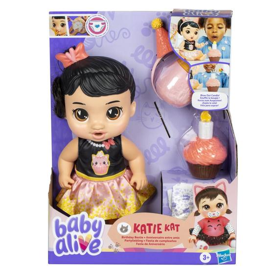 Imagem de Baby Alive Aniversário Katie Kat Boneca De Cabelos Pretos