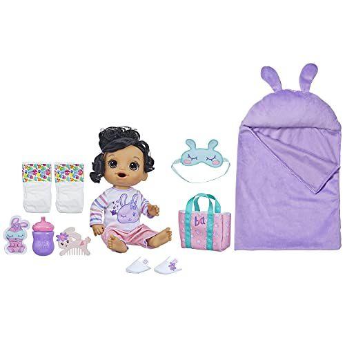 Imagem de Baby Alive Bunny Sleepover Baby Doll, Bonecas temáticas de 12 polegadas temáticas de cama, saco de dormir & acessórios de boneca com tema de coelho, brinquedos para meninas e meninos de 3 anos de idade, cabelos castanhos (Exclusivo da Amazon)