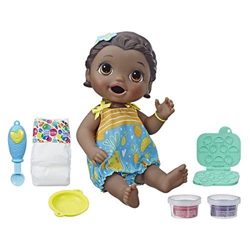 Imagem de Baby Alive Super Snacks Snackin' Lily Baby: Baby Doll That Eats, com comida reutilizável para boneca Baby Alive, colher e 3 acessórios, boneca perfeita para meninas e meninos de 3 anos ou mais, cabelo preto