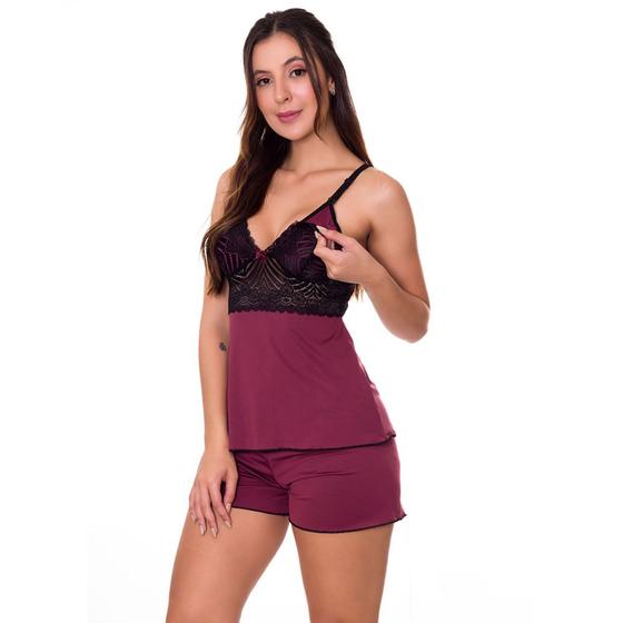 Imagem de Baby Doll Amamentação Microfibra e Renda Short Doll Confortável Grávida Estilo Sedutor - DR203