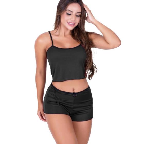 Imagem de Baby Doll Feminino Para Dormir Confortável Liso Cropped Short Pijama Helanca Casual