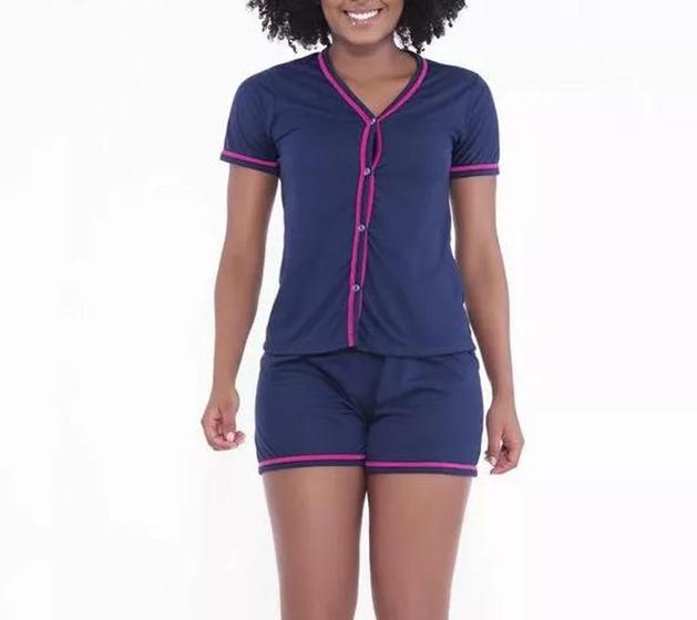 Imagem de Baby Doll feminino pijama americano blusa com botões e short macio