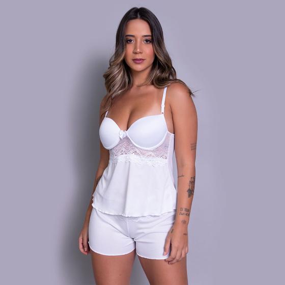 Imagem de Baby Doll Malha Bojo Feminino Liso Liganete em Renda