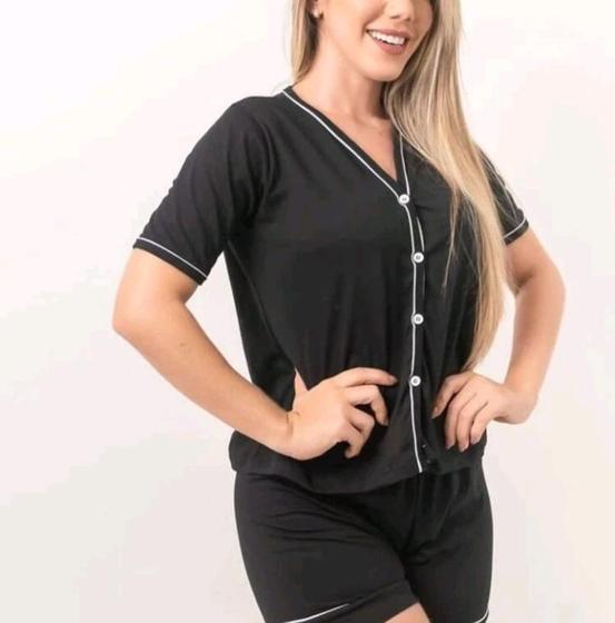 Imagem de Baby Doll pijama americano blusa com botões e short feminino estilo