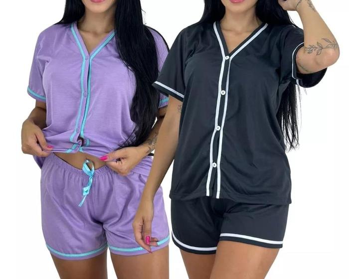 Imagem de Baby Doll pijama americano blusa com botões e short feminino estilo