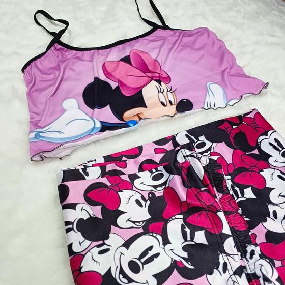 Imagem de Baby Doll Pijama Cropped Estampado Personagens e Short Ondinha Design Divertido