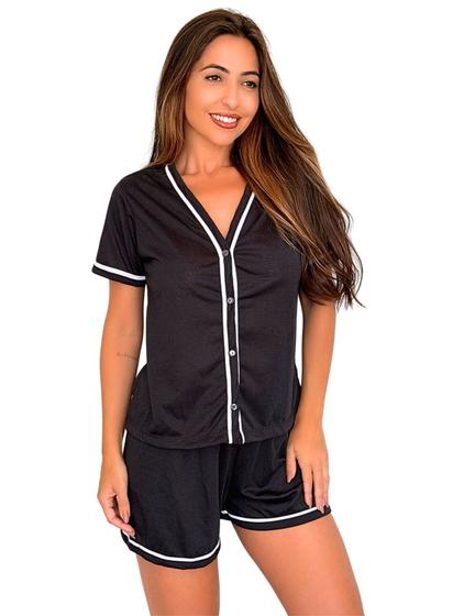 Imagem de Baby Doll Pijama Feminino Americano em Malha Abotoador Frontal