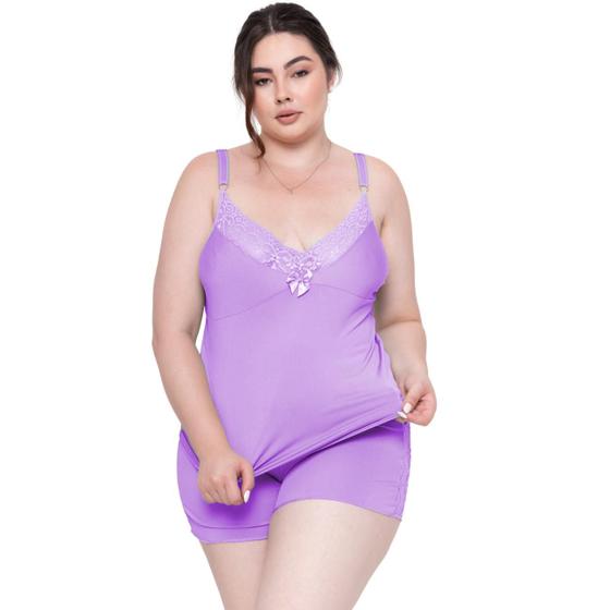 Imagem de Baby Doll Plus Size Renda Short Doll Linha Noite Pijama Conforto Microfibra Feminino Alcinha Dormir Conforto