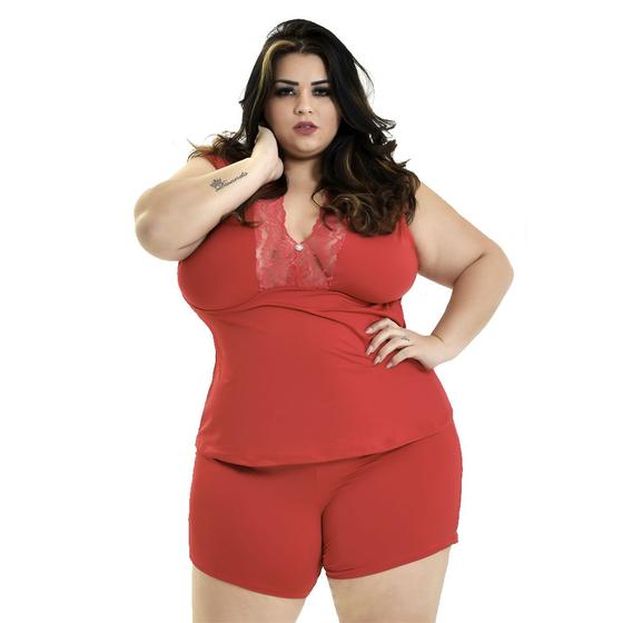 Imagem de Baby Doll Short Doll Microfibra Plus Size Renda Luxo