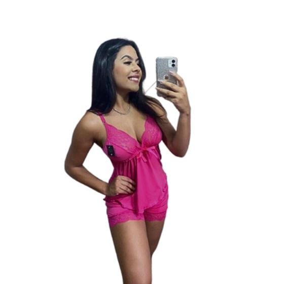 Imagem de Baby Doll Short Doll Pijama Feminino Liso Estampado Renda