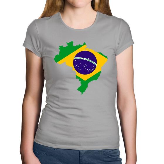 Imagem de Baby Look Algodão Bandeira Brasil Mapa - Foca na Moda