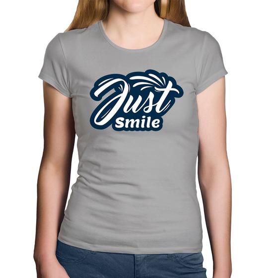 Baby Look Algodão Just Smile - Foca na Moda Imagem de Baby Look Algodão Just Smile - Foca na Moda