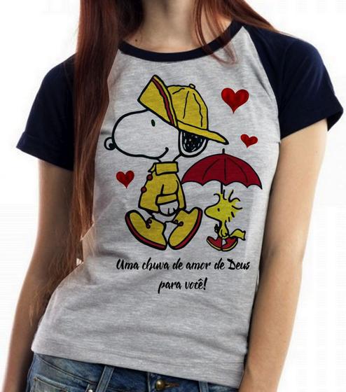 Imagem de Baby look blusa feminina ou Camiseta unissex  Chuva de Amor de Deus Snoopy