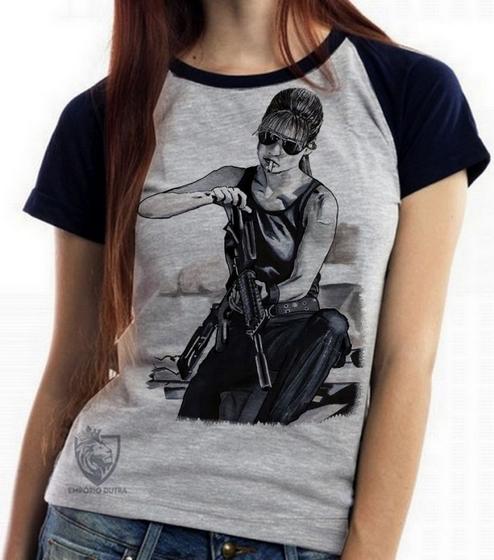 Imagem de Baby look blusa feminina ou Camiseta unissex Exterminador do Futuro Sarah Connor