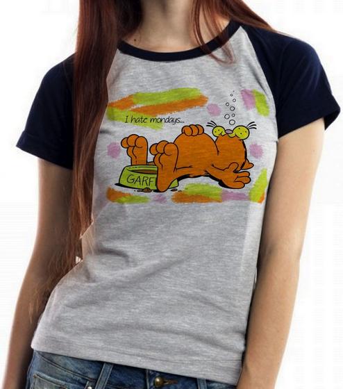 Imagem de Baby look blusa feminina ou Camiseta unissex Garfield I hate mondays