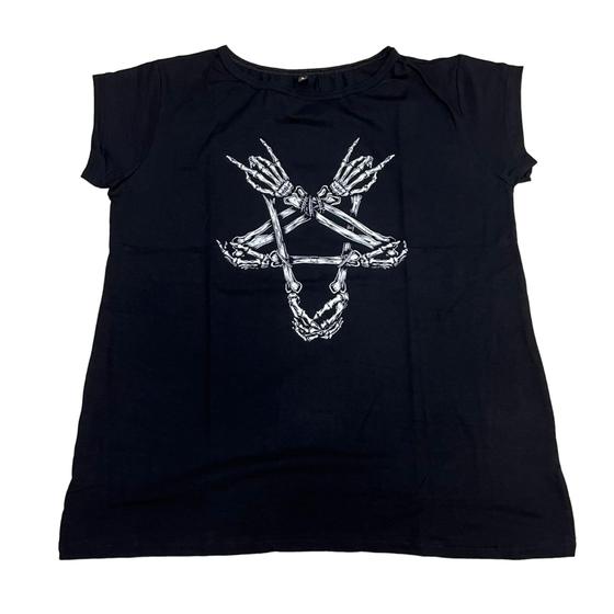 Imagem de Baby Look Caveira Pentagrama Camiseta Blusinha Feminina Sfm502