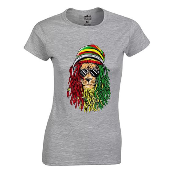 Imagem de Baby Look Feminina Algodão Premium Casual Leão Reggae