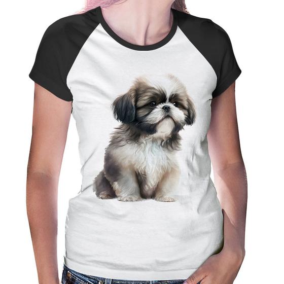 Imagem de Baby Look Raglan Cachorro Shih Tzu Filhote - Foca na Moda