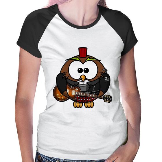 Imagem de Baby Look Raglan Coruja Rock Guitarra - Foca na Moda