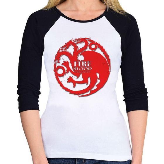 Imagem de Baby Look Raglan Fire and Blood Targaryen Manga 3/4 - Foca na Moda