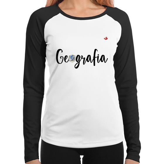 Imagem de Baby Look Raglan Geografia Manga Longa - Foca na Moda