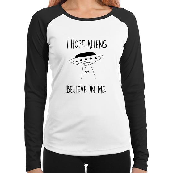 Imagem de Baby Look Raglan I hope Aliens Believe In Me Manga Longa - Foca na Moda