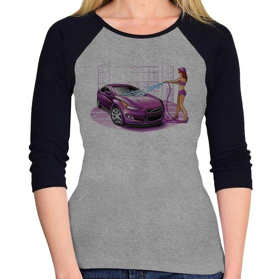 Imagem de Baby Look Raglan Lava Jato Carro Roxo Manga 3/4 - Foca na Moda