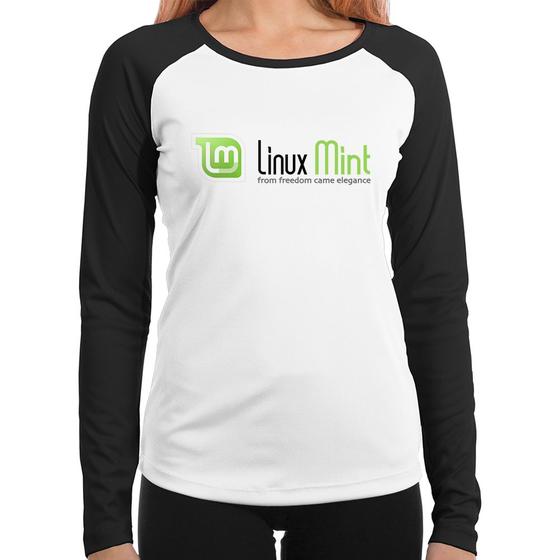 Imagem de Baby Look Raglan Linux Mint Manga Longa - Foca na Moda