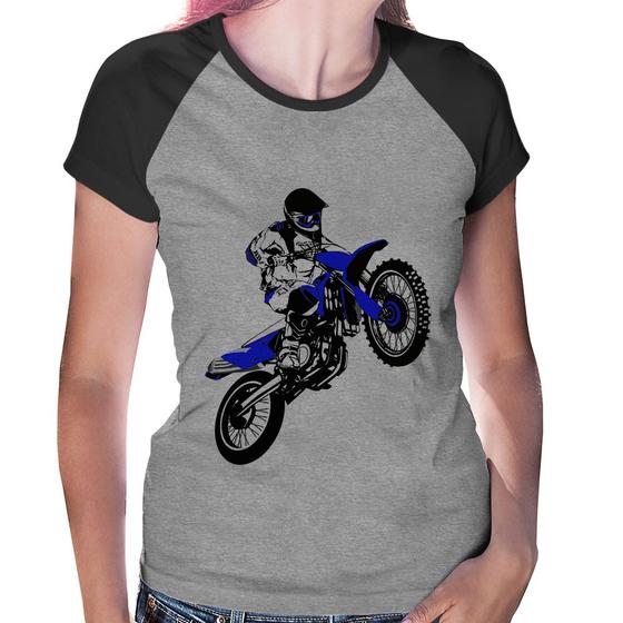 Imagem de Baby Look Raglan Motocross Jump Azul - Foca na Moda